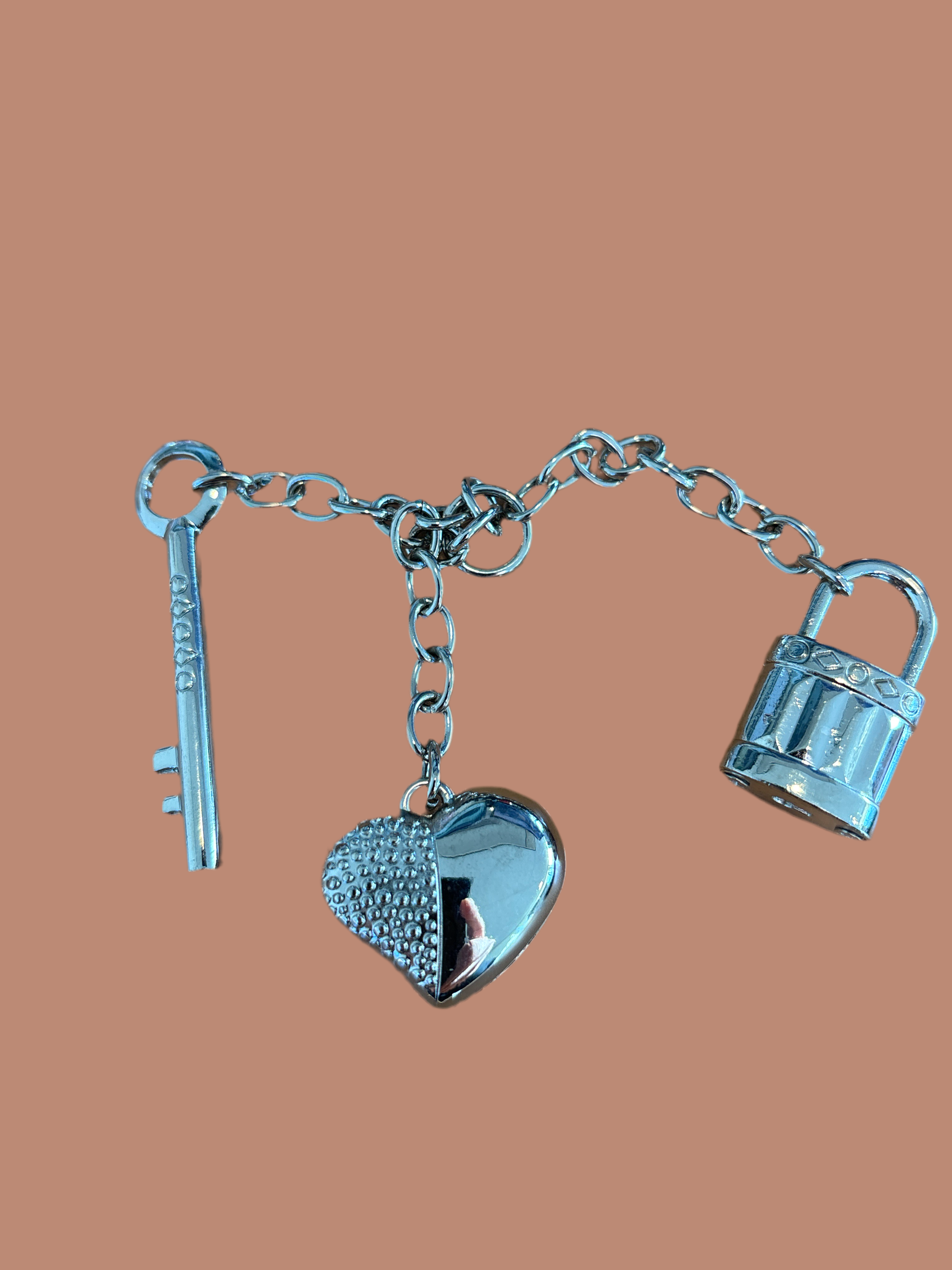 Nickel Bag Charm Heart Key and Lock