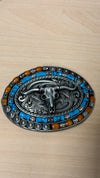 Western  belt buckle 4 cm wide with a longhorn cows head skull