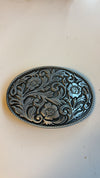 Western Floral Scroll Oval Belt Buckle – Old Gold or Antique Nickel
